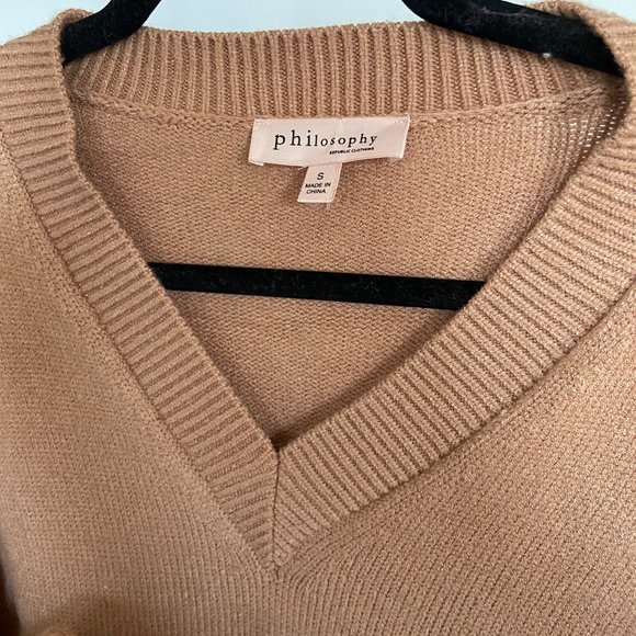 Philosophy Tan V-Neck Caramel Sweater Size Small - Picture 2 of 6